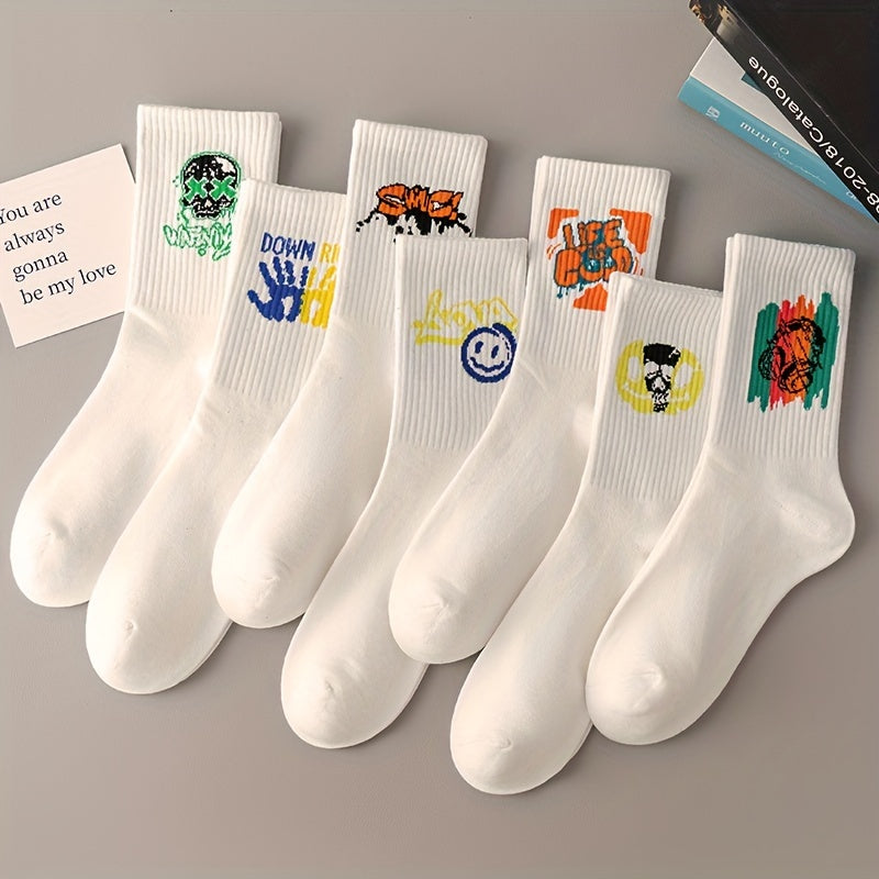 3/6/8/10/12 paires de chaussettes mi-longues avec graffitis et peinture au pistolet pour une mode, un confort et une durabilité personnalisés