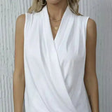 Women's Solid Color V-neck Off Shoulder Fashionable Versatile Camisole Vest - Lootquake