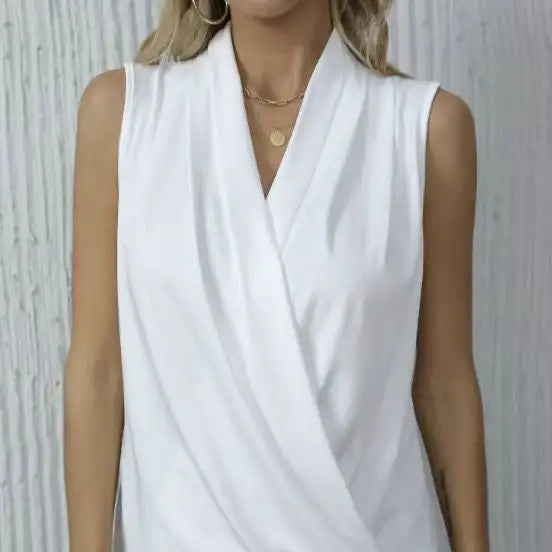 Women's Solid Color V-neck Off Shoulder Fashionable Versatile Camisole Vest - Lootquake