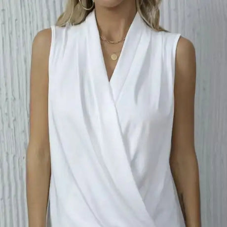Women's Solid Color V-neck Off Shoulder Fashionable Versatile Camisole Vest - Lootquake