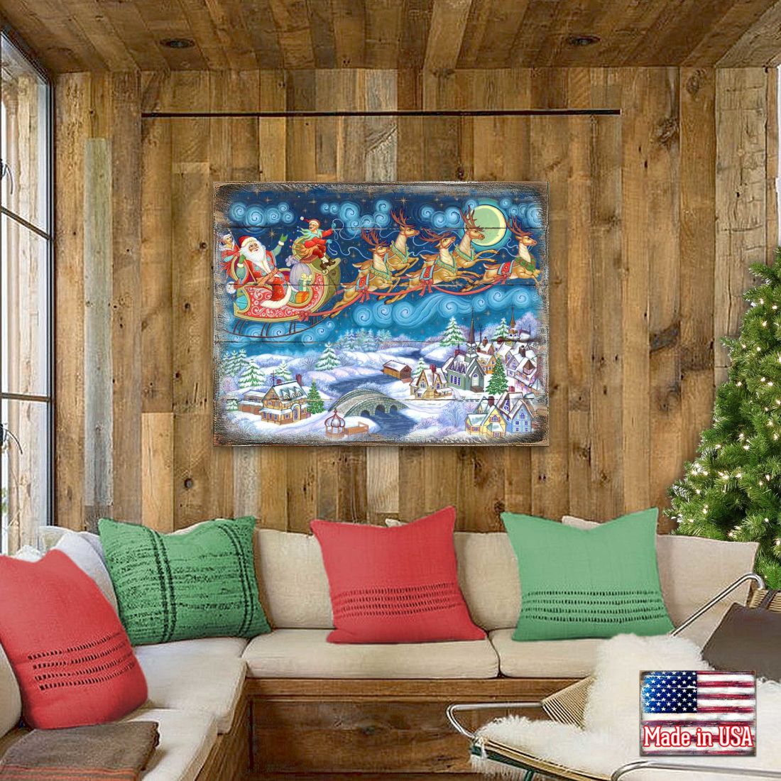 Up-Up and Away Santa Wooden Wall Art by G. DeBrekht - Christmas Santa Snowman Decor - 8151062B