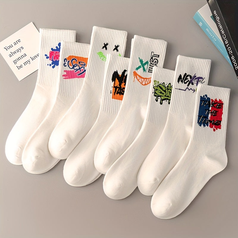 3/6/8/10/12 paires de chaussettes mi-longues avec graffitis et peinture au pistolet pour une mode, un confort et une durabilité personnalisés