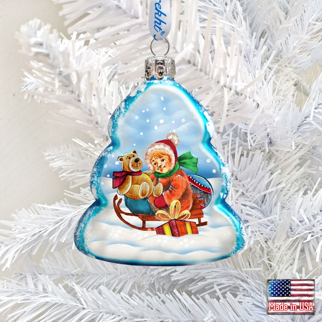 Sleigh Ride Mercury Glass Ornament by G. DeBrekht - Christmas Santa Snowman Decor - 773015