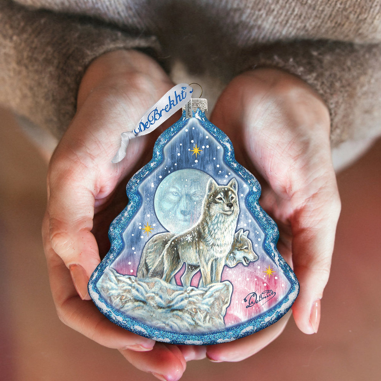 Howling at The Moon Wolves Glass Ornament by G. DeBrekht - Wildlife Holiday Decor - 762-024