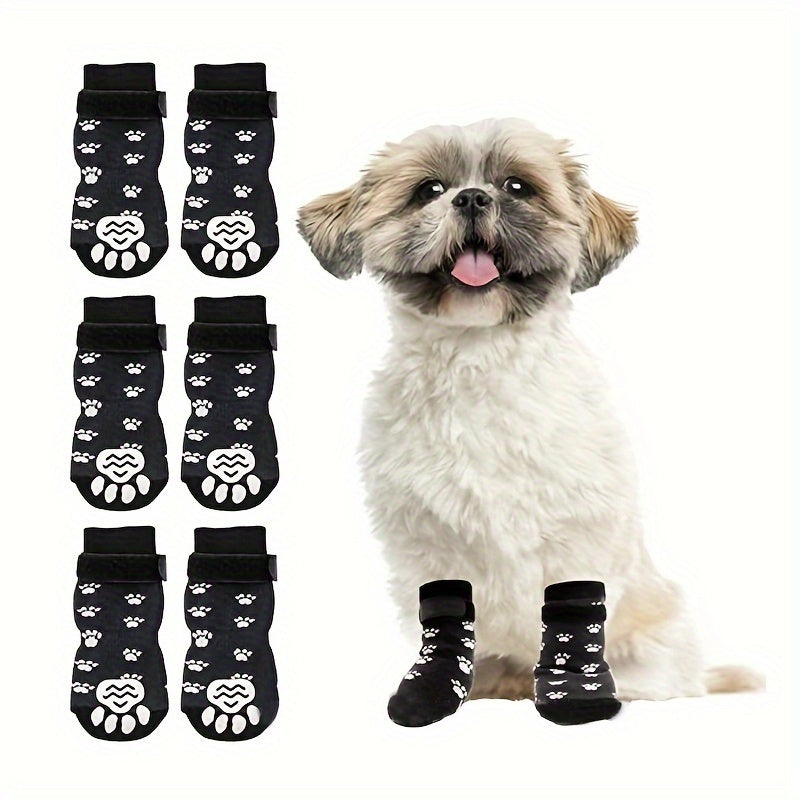 Lot de 4 chaussettes antidérapantes pour chien avec semelles antidérapantes - Chaussures de protection pour animaux de compagnie - Idéales pour les activités à la maison