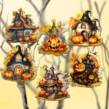 Spooky Houses Decorative Wooden Clip-on Ornaments of 6 by G. Debrekht - Halloween Decor - 8090007C-S6