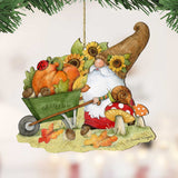Autumn Decoration Grateful Harvest Gnome with Wheelbarrow and Cornucopia - Handmade Gift by Susan Winget - 8471207-SW
