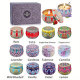 Set Of 12 Scented Candle Boxes (aroma: Rose, Co Co, Freesia, Peppermint, Lavender, Gardenia, Tuberose, Camellia, Wild Bluebell, Vanilla, Violet, Lemon) with Random Jar Colors, Candles for Relax, Relaxation, Bathing, Yoga, And