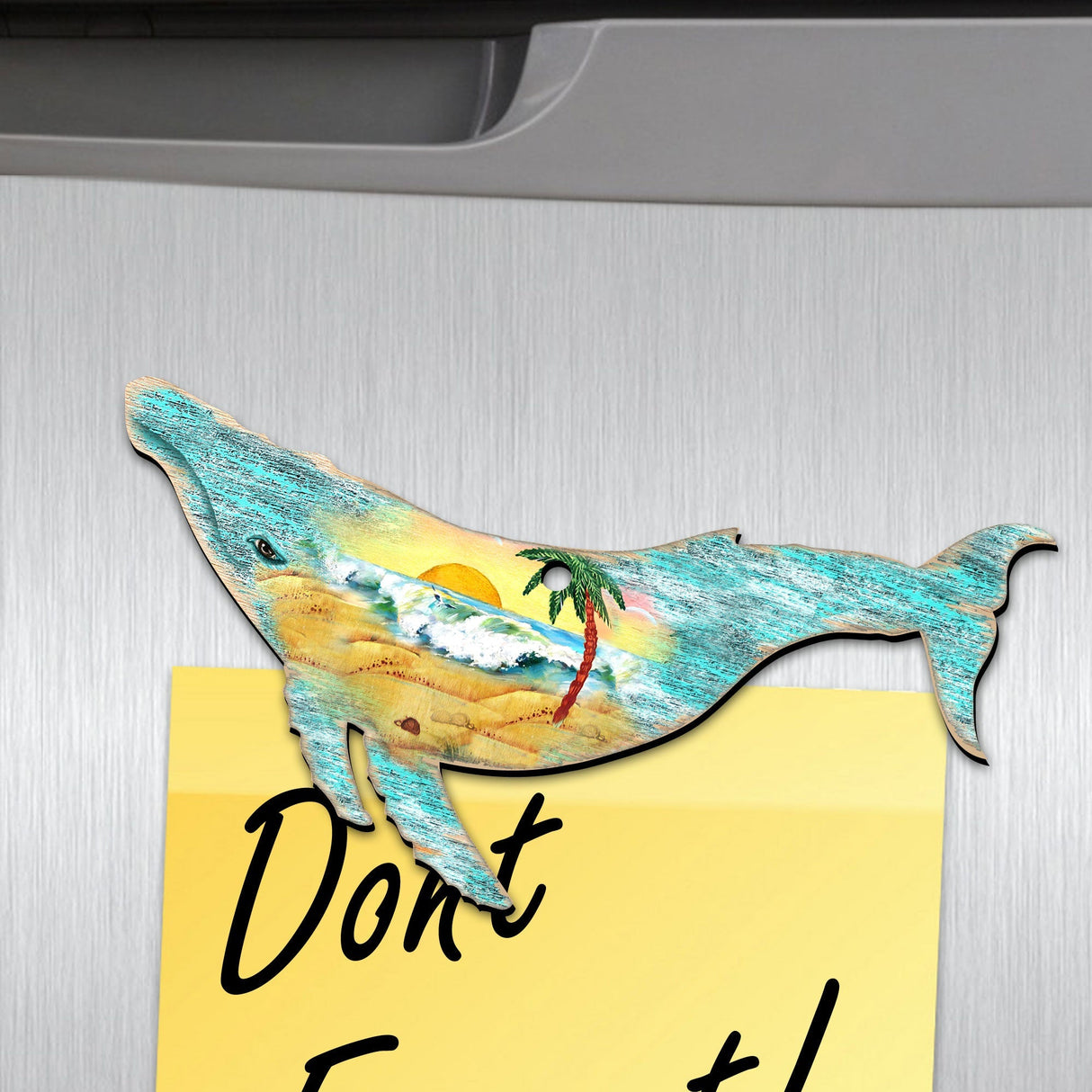 Juego de 3 imanes costeros rústicos con forma de ballena para refrigerador