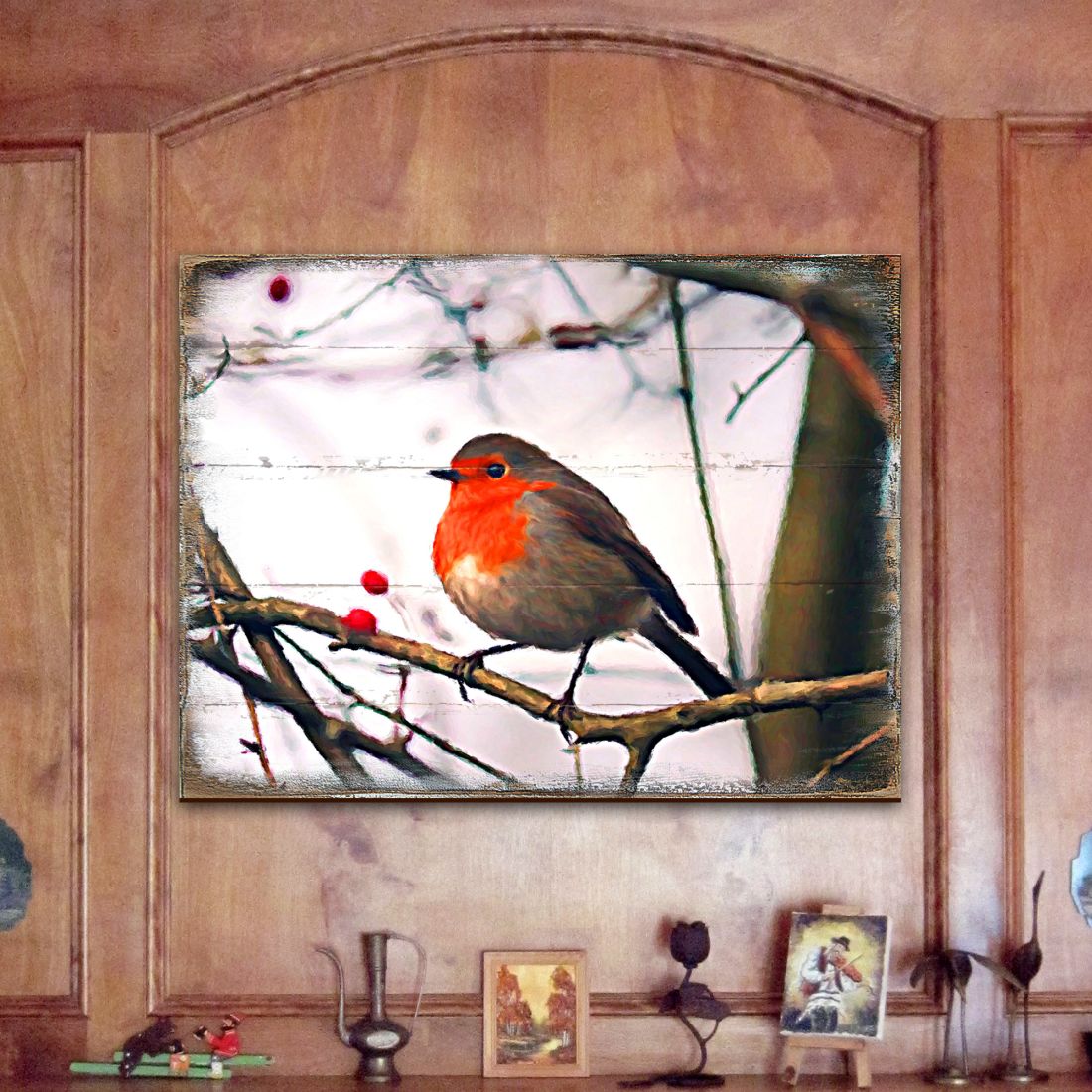 Arte de pared costero de madera con pájaro Amena de Nature Wonders - Decoración costera con vida marina - 95286B