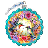 Hummingbirds Wreath Glass Ornament by G. Debrekht - Wildlife Holiday Decor - 759-061
