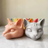 Molde de silicona para vela perfumada con forma de gato de tres ojos en 3D, moldes de silicona con forma de cabeza de gato malvado para hacer velas, chocolate, jabón epoxi, moldes con forma de animal para Halloween, decoración del hogar.