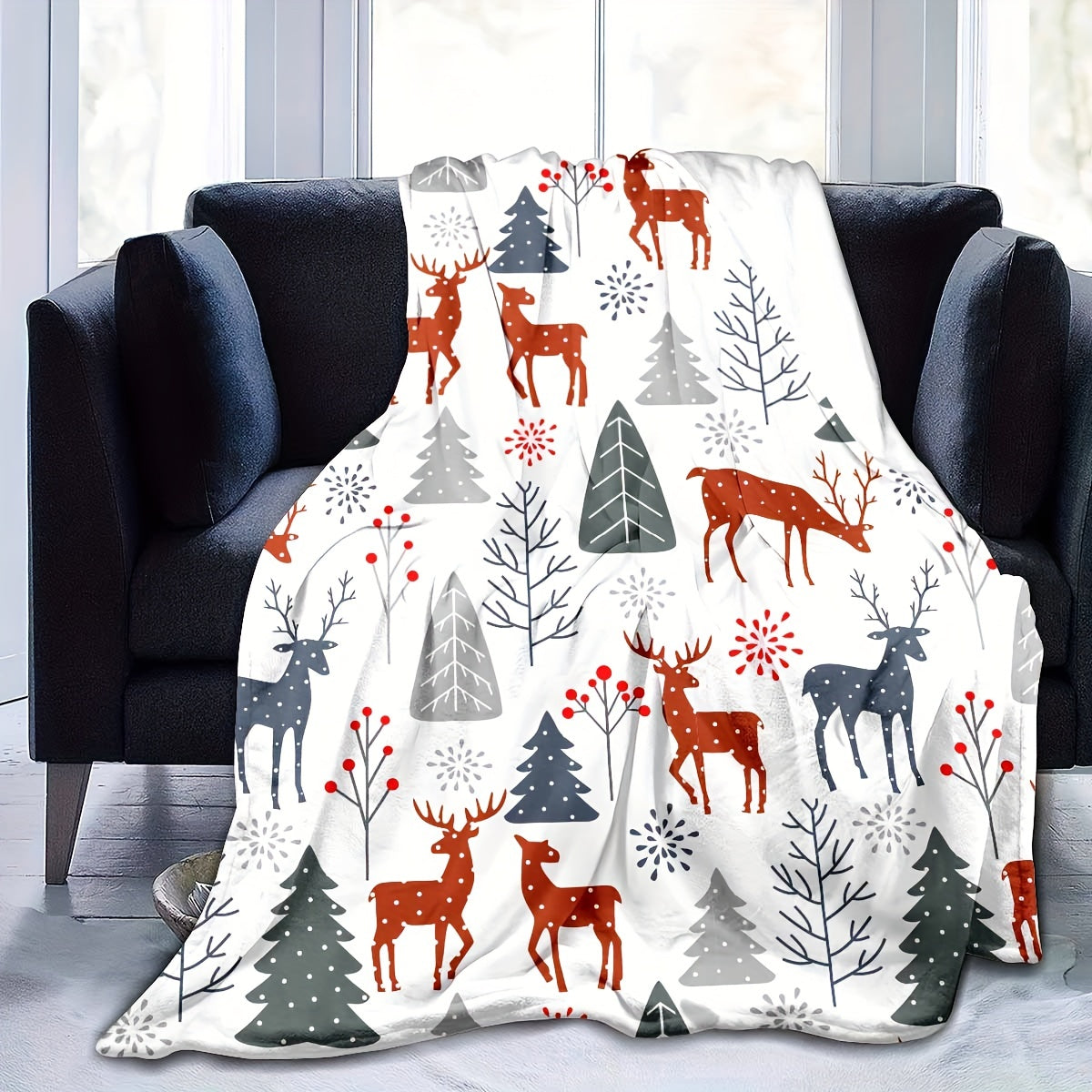 1 couverture imprimée motif cerf sur le thème de Noël, douce et chaude pour canapé, lit, voiture, bureau, camping, voyage, cadeau idéal pour toutes les saisons