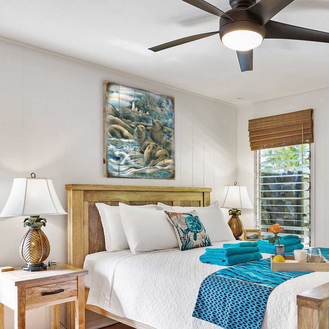 Leones del Mar, Cuevas del Faro, Arte mural de madera de J. Bergsma - Decoración de vida silvestre - 8592883BP-JB