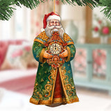 St. Nick's Magic Clock Wooden Ornaments by G. Debrekht - Christmas Santa Snowman Decor - 8691412