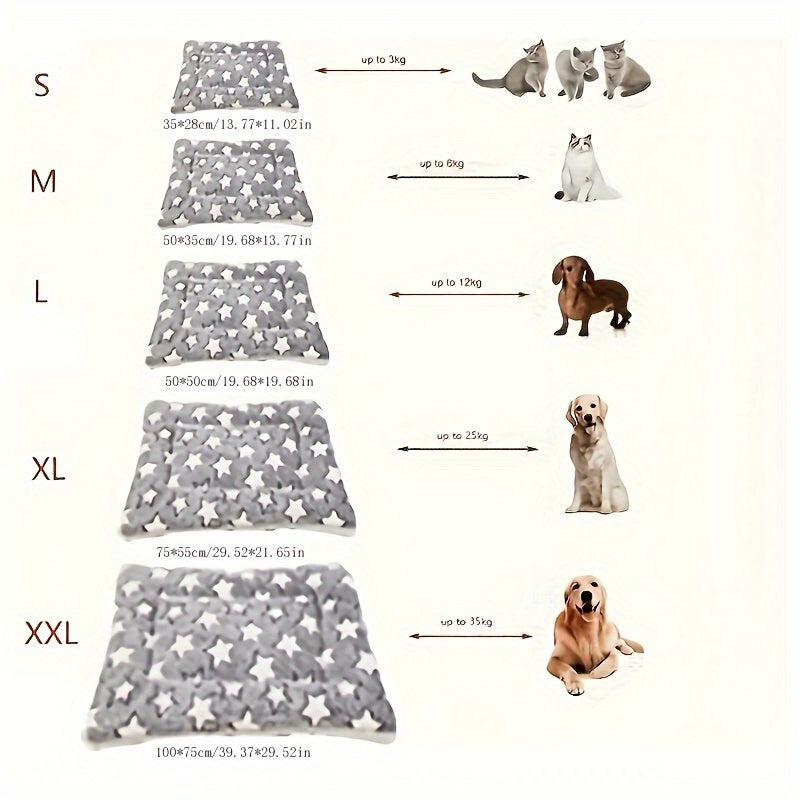 Tapis d'hiver chaud pour animaux de compagnie - Tapis carré doux et épais avec motif étoile, garnissage en fibre de polyester, adapté aux chiens de très petite et grande taille - Couverture isolante pour chat et chien, pour chenil et usage domestique