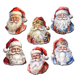 Jolly Santa Faces Decorative Wooden Magnets Set of 6 by G. Debrekht - Christmas Santa Snowman Décor - 8090045G-S6