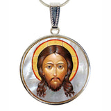 Collar de nácar bañado en plata con el Icono del Santo Rostro - 43018