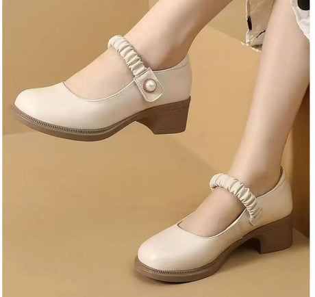 Mary Jane Leather Shoes Women's Pearl Japanese Style - Lootquake