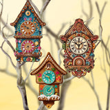 Miniature clock Decorative Wooden Clip-on Ornaments Set of 3 by G. Debrekht - Christmas Decor - 8091020C-S3