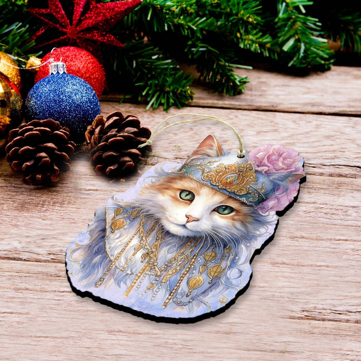 Beautiful Cats Decorative Wooden Ornaments Set of 3 by G. Debrekht - Christmas Decor - 8091033-S3