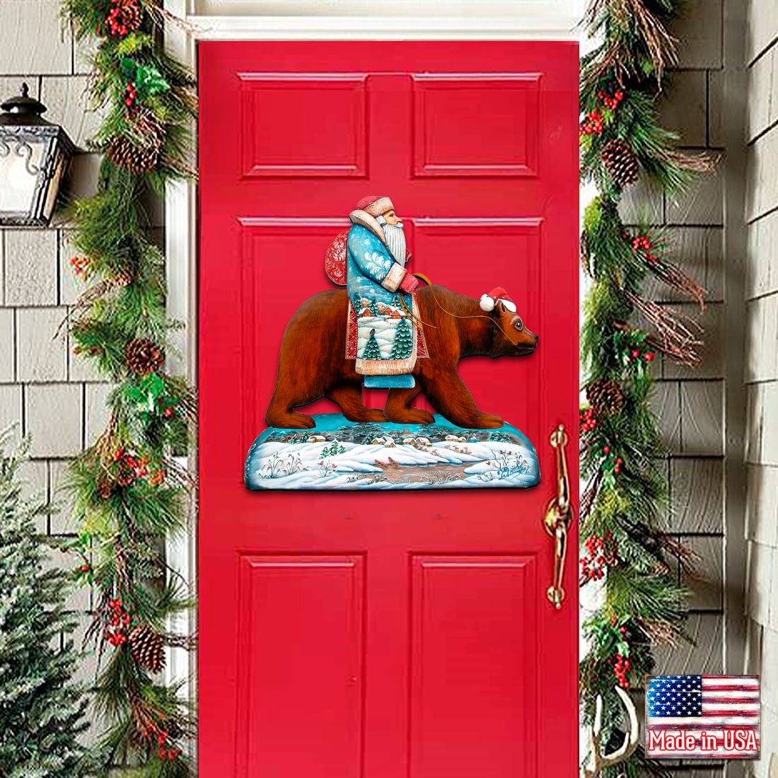 Decoración navideña para puerta con Papá Noel y oso grizzly de G. DeBrekht - Decoración navideña con Papá Noel y muñeco de nieve - 8151128H