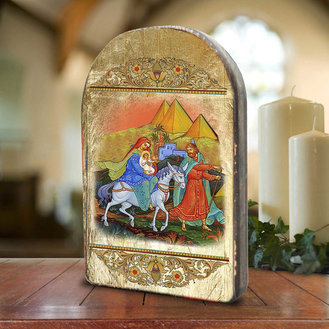 Flight to Egypt Wooden Gold Plated Religious Orthodox Sacred Icon - Inspirational Icon Decor - 86016