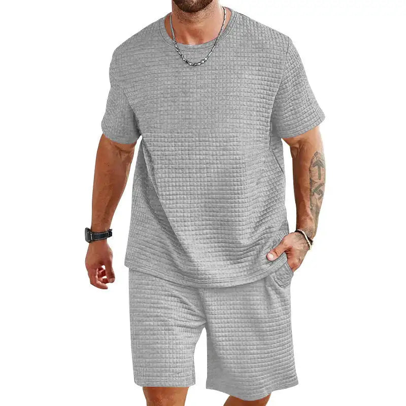 Sports Casual Suit Solid Color Round Neck T-shirt Shorts - Lootquake