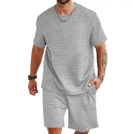 Sports Casual Suit Solid Color Round Neck T-shirt Shorts - Lootquake