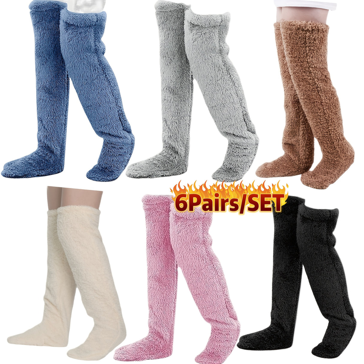 Calcetines afelpados hasta el muslo para parejas: medias de punto cálidas y duraderas por encima de la rodilla, de fácil cuidado.