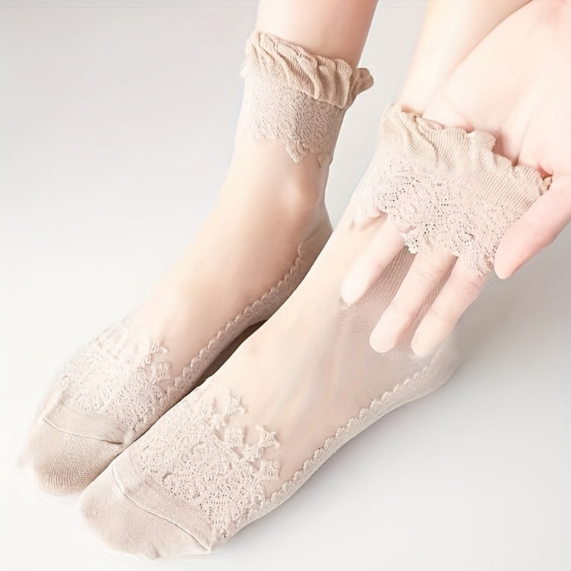 6 pares de calcetines deportivos suaves y transpirables con encaje de retazos: calcetines de mujer hasta la pantorrilla con medias y calcetines cómodos para uso diario.