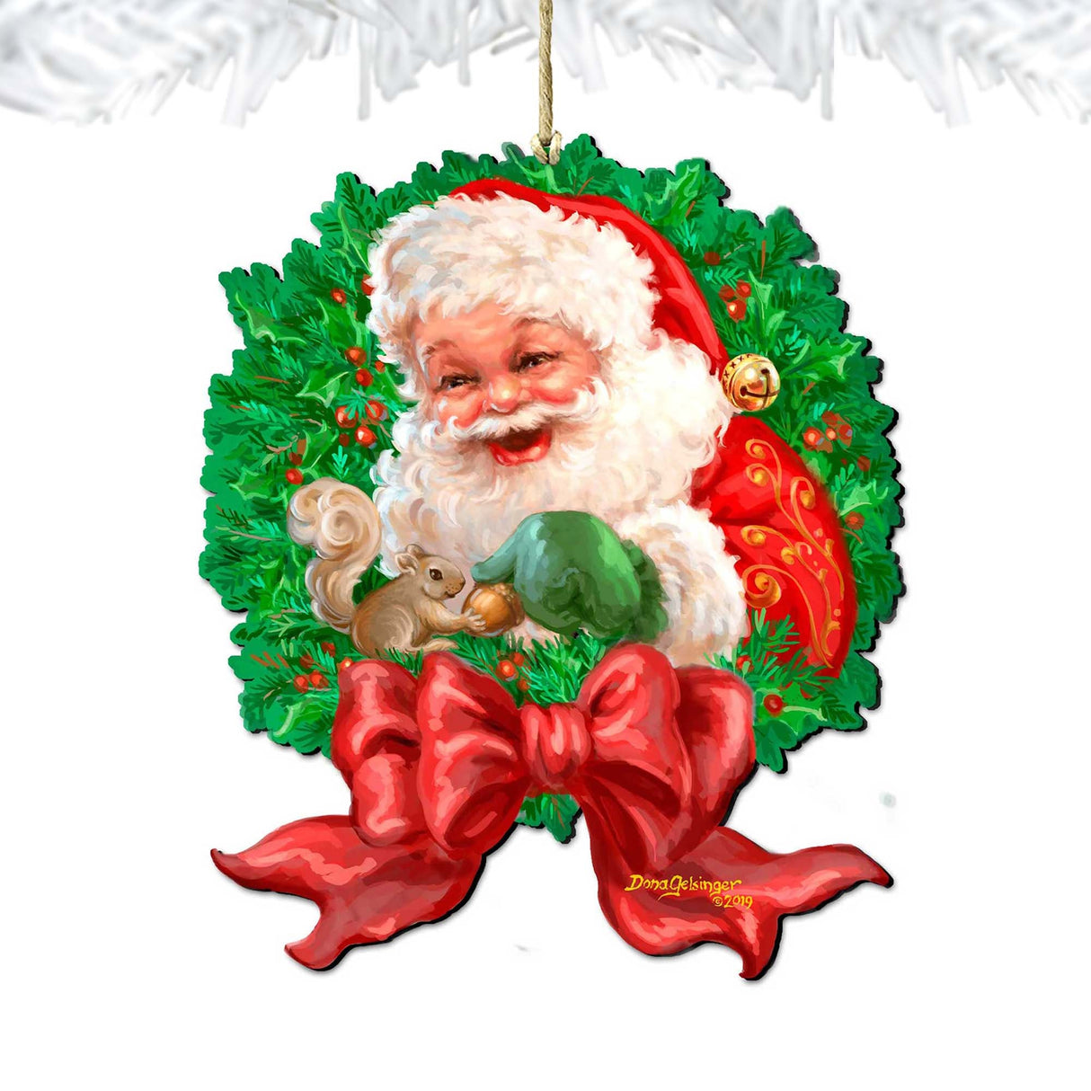 Adornos de madera con lazo de Papá Noel y corona de Gelsinger - Decoración navideña - 8161014-1309