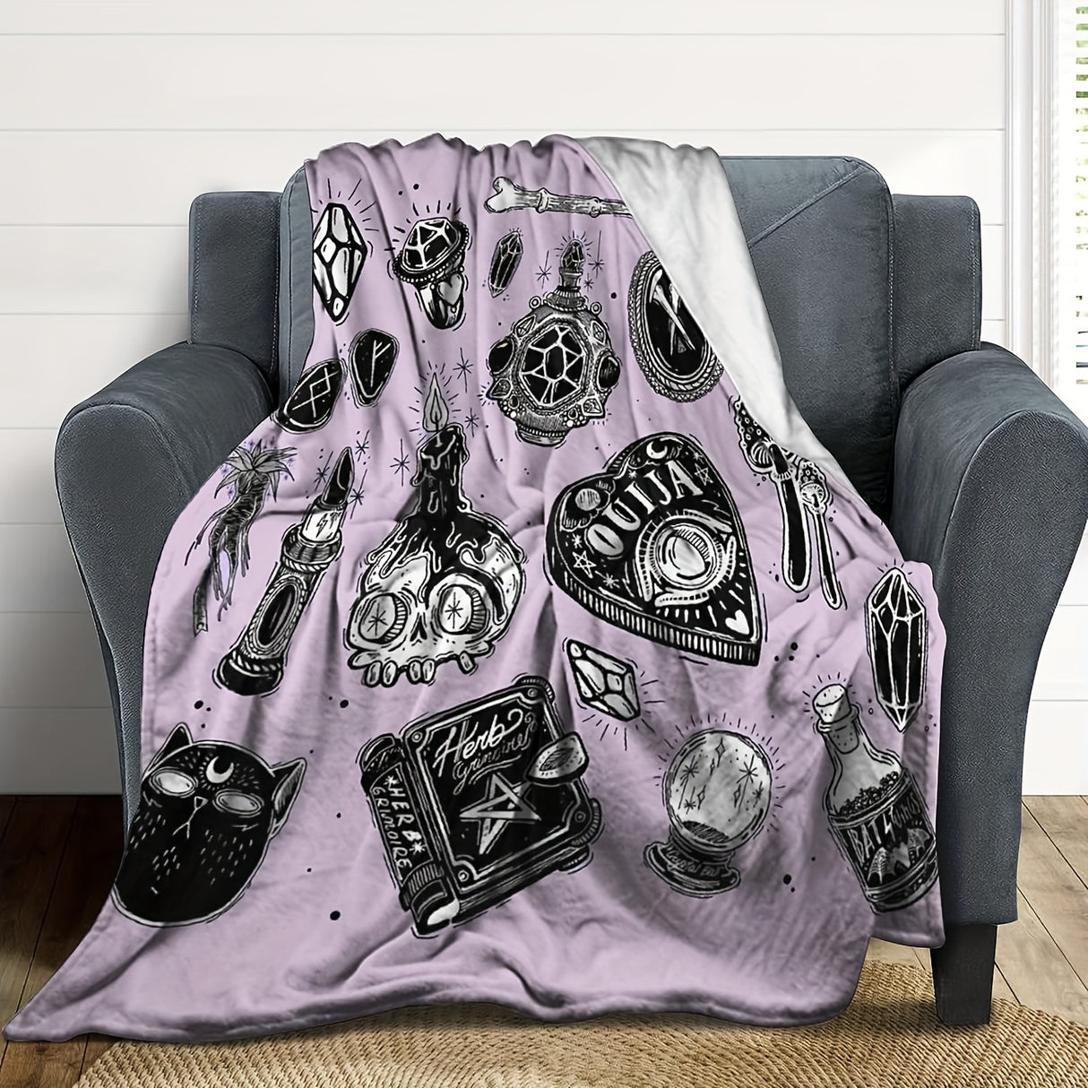 1pc Witch Gothic Blanket Lightweight Flannel