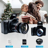 1080P Full HD Digital Camera with 32GB Card, 16x Zoom, 9.88mm Wide-Angle Lens – Compact Travel Essential for Women, Black, Powered by 4 AA Batteries (Not Included), Travel Photography | Sleek Black Camera | Highquality Lens