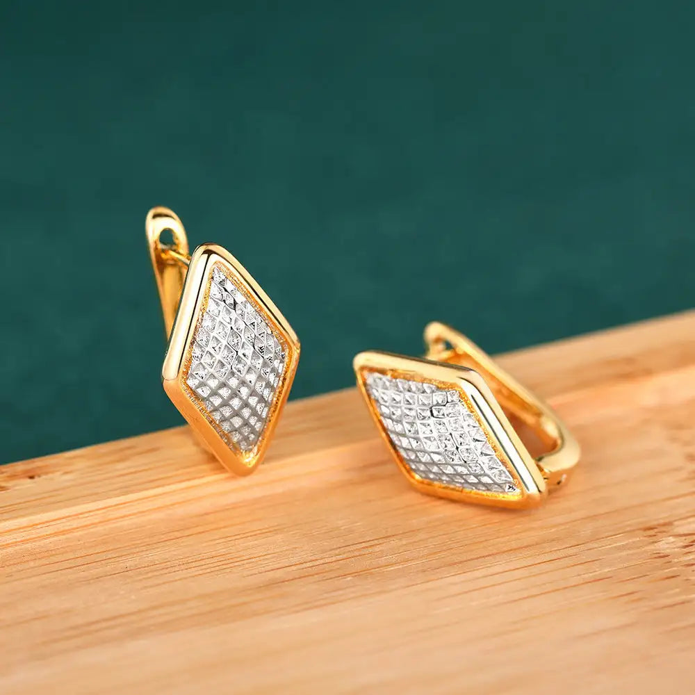 Rhombus Earrings Female Two-tone Geometric Design - Lootquake