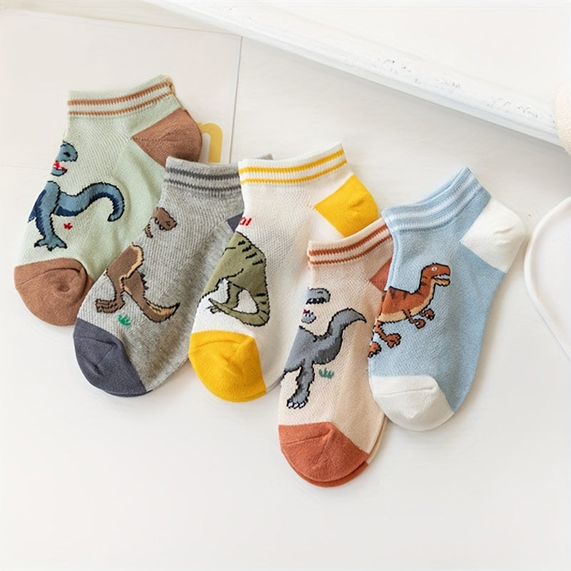 5 pares de calcetines invisibles con estampado de dinosaurio para niño, cómodos, transpirables, informales y suaves, ideales para actividades al aire libre.