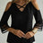 Ladies' Solid Color Collar Cross Design Off Shoulder Fashionable Casual Mid Long Sleeved T-shirt Top - Lootquake