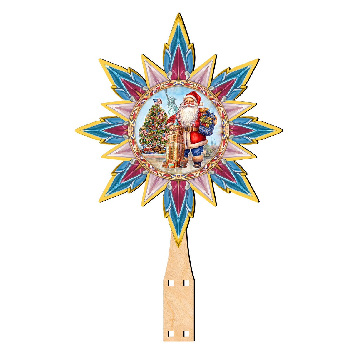 Decoración de madera para la punta del árbol de Papá Noel, de inspiración americana, de G. Debrekht - Decoración de muñeco de nieve de Papá Noel - 89523