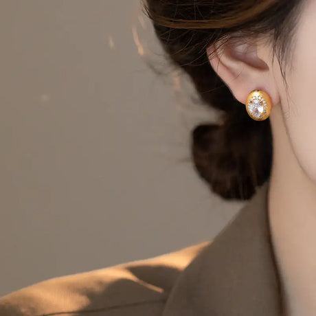Silver Needle Micro Inlaid Zircon Brushed Geometric Ear Studs - Lootquake