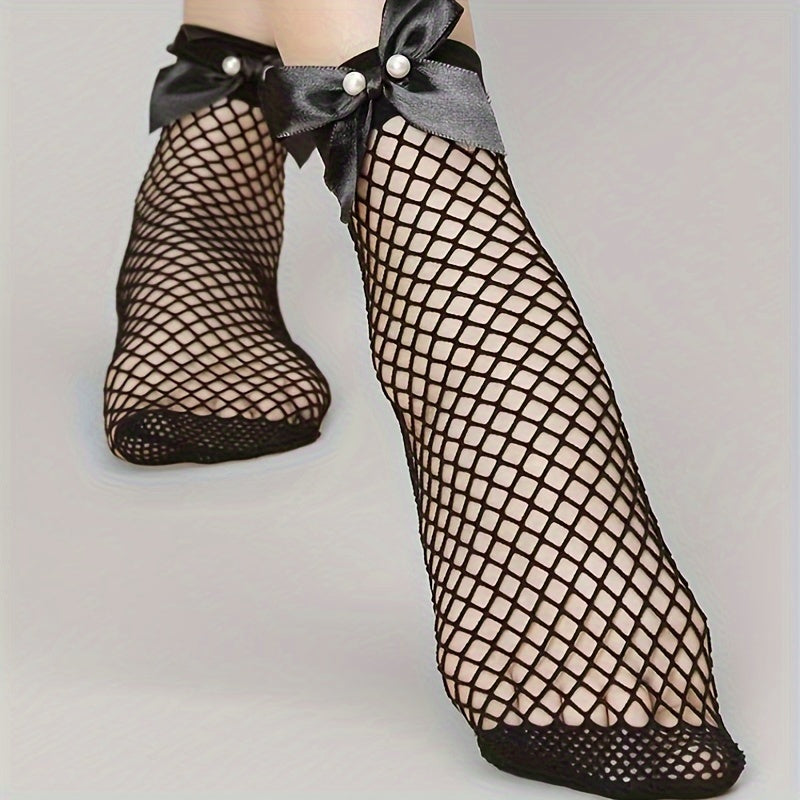3 pares de calcetines de rejilla con lazo, finos y calados hasta el tobillo, medias y calcetas para mujer