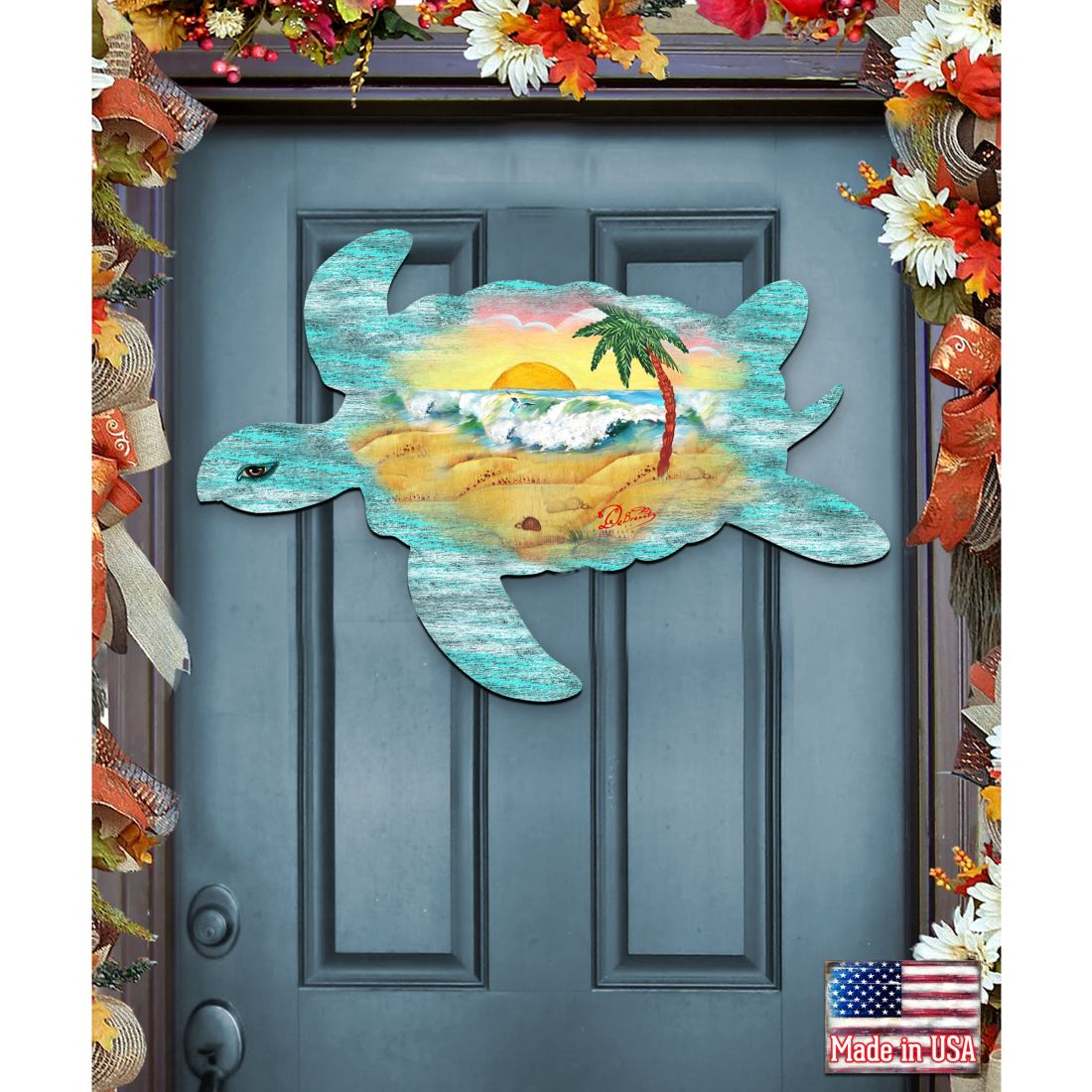 Sea Turtle Coastal Door Decor by G. DeBrekht - Coastal Holiday Decor - 8198518H