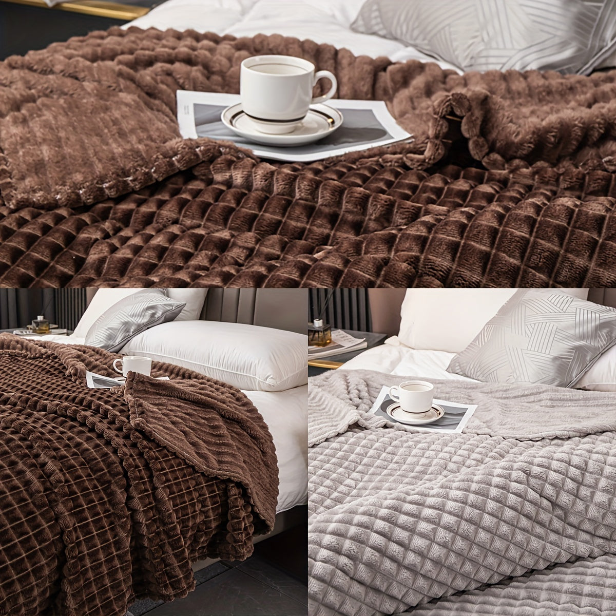 1pc Blanket Flannel/thick Blanket/grey/khaki/royal Blue/white/dark Gray/burgundy/beige/dark Brown/Silvery Gray/taro Purple/green/bedroom/guest Room/living Room/student Dormitory /car/sofa/travel Cute Multifunctional Blanket