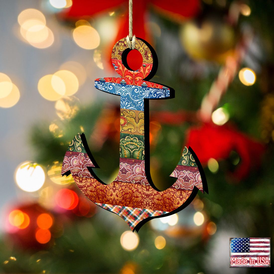 Decorated Anchor Wooden Ornaments by G. DeBrekht - Coastal Holiday Decor - 8198521-2
