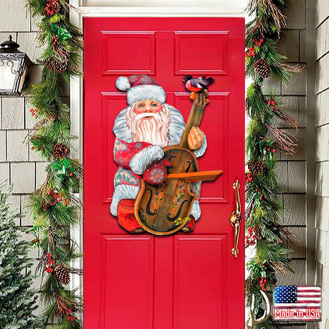 Decoración navideña para puerta con Papá Noel y violín de G. DeBrekht - Decoración navideña con muñeco de nieve y Papá Noel - 8116210H