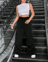 Women's Solid Color Work Pants, Personalized And Versatile, Casual And Loose Pants - Lootquake