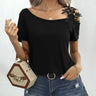 Ladies' Solid Color Lace Appliqu E Shoulder Strap Slanted Shoulder Collar Off Shoulder Elegant Design T-shirt Top - Lootquake
