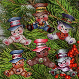 Big Hat Brigade Decorative Wooden Clip-on Ornaments Set of 6 by Jamie Mills-Price - Christmas Santa Snowman Decor - 8090046C-MP-S6