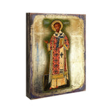 Icono religioso cristiano sagrado de madera bañado en oro de San Crisóstomo - Decoración inspiradora - 85054