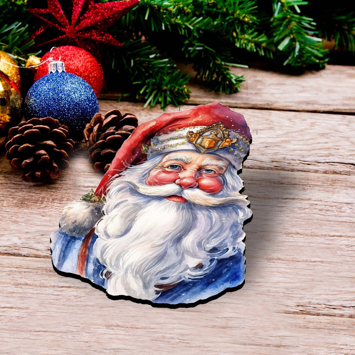 Jolly Santa Faces Decorative Wooden Clip-on Ornaments Set of 3 by G. Debrekht - Christmas Decor - 8091045C-S3