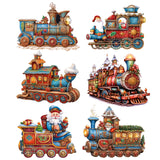 Juego de 6 imanes decorativos de madera con forma de tren navideño de Papá Noel, de G. Debrekht - Decoración navideña - 8090123G-S6